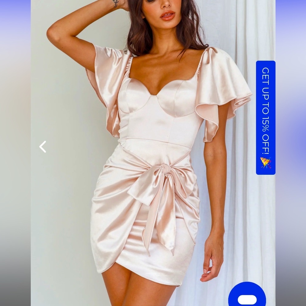 APHRODITE MOLDED BUST ANGEL SLEEVE WRAP DRESS CHAMPAGNE, worn once